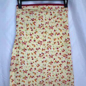 Los Angeles Express strapless dress Yellow floral size Large with zipper and tie